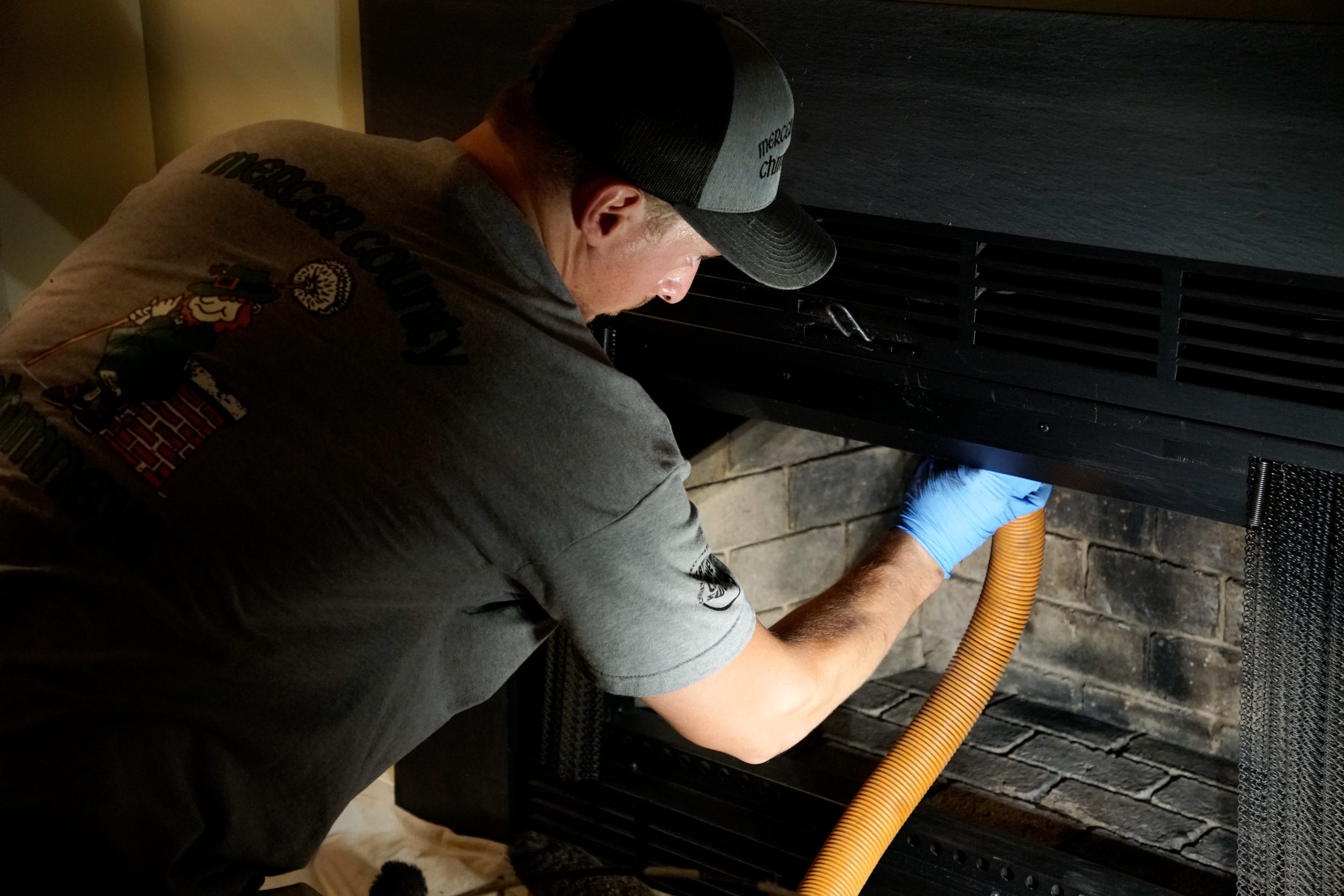 Original image from Mercer County Chimney Sweep of a sweep in progress.